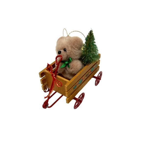 Vintage Christmas Wagon & Rocking Horse with Bears Ornament - dated 1987 - Picture 5 of 6